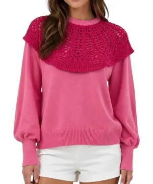 NWT Tuckernuck Mixed Berry Pink Crochet Bettina Sweater Size Medium thumbnail 1