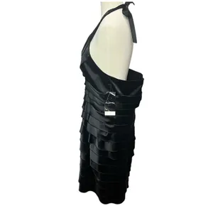 Scarlett Nite Y2K Halter Dress 14 Black Satin Tiered Ruffled Cocktail Retro HOCO thumbnail 5