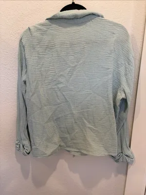Abercrombie & Fitch Long-Sleeve Oversized Tie-Front Gauzy Shirt Size L thumbnail 6