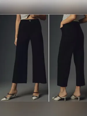 Maeve Anthropologie Colette Cropped Wide-Leg Pants in Black Size 25 Linen Cotton thumbnail 3