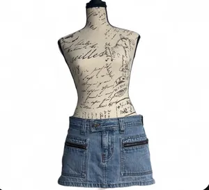 Y2K Abercrombie & Fitch Low Rise Denim Mini Skirt Zip Pockets 2000s Skirt Size 0 thumbnail 2