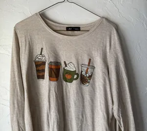 State of Mine Shirt‎ Womens Large Beige Coffee Pumpkin Spice Latte Graphic Fall thumbnail 1