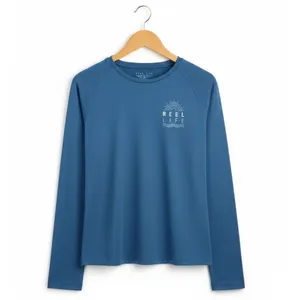 Reel Life Womens UV T-Shirt Size L Navy UPF Sun Protection Thumbholes Fishing thumbnail 2