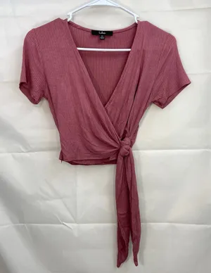 Lulus‎ women's mauve pink try me out ribbed tie wrap stretch v-neck top XS thumbnail 1