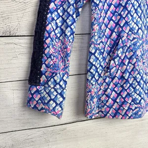 LILLY PULITZER Skipper Pullover Top Womens Small Royal Blue‎ Pink Crochet Trim thumbnail 4