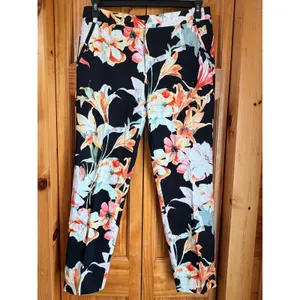 Zara Basic Floral Lily Print Trousers Black Orange Slim Ankle Pants Womens 8 thumbnail 4