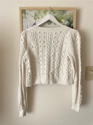 A Loves A Bow Front Cable Knit Bobble Pom Pom Cardigan Sweater Medium thumbnail 7