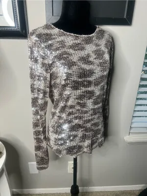 Free People gold rush long sleeve sequins top large NWT thumbnail 10