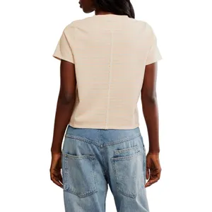 Free People We The Free Baby Tee T Shirt Striped Peach Mint Size S Boxy 100%‎ Cotton Staple thumbnail 4
