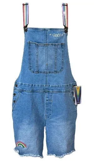 Target PRIDE SHORTALLS | Take PRIDE Queen Rainbow Patchwork Denim Unisex Shortalls thumbnail 1