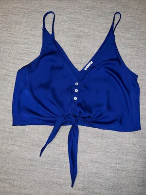 Intimately Free People Royal Blue Tie-Front Spaghetti Strap Crop Camisole thumbnail 1