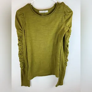 Free People Natasha Puff Sleeve Olive Green Top Size XS thumbnail 5