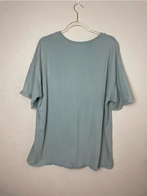 Vici Oversized Distressed Washed Cotton Crewneck Tee in Blue Sage Green Size M/L thumbnail 6