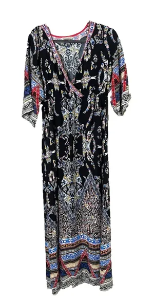 Flying Tomato Maxi Dress Large Kimono Sleeves‎ Boho Empire Waist Colorful Hippie thumbnail 1