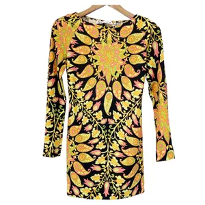 Zara Womens XS Mini Bodycon Floral Paisley Dress Bell Sleeve Cutout Multicolor‎ thumbnail 2