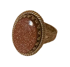 Vintage Ornate Oval Sparkly Gemstone Ring Gold thumbnail 1