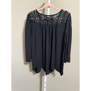 Cupio Black Lace Yoke Flowy Long Sleeve Top XL Witchy Soft Gothic Romantic‎ Boho thumbnail 6
