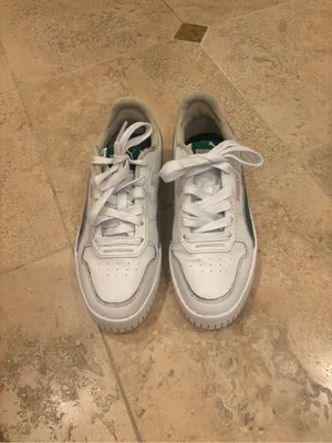 Puma Platform White Sneakers with Green Stripe and Gold Logo thumbnail 3