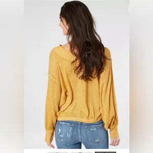 We the Free ! Women's Yellow V-Neck Sweater thumbnail 3