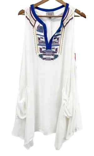For Cynthia Swimsuit Cover Up Womens Medium Embroidered Shark Bite‎ White Beachy thumbnail 1
