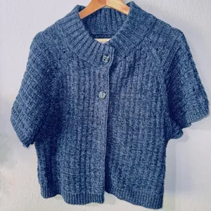 Sonoma Navy & Lavender Weave Knit Short Sleeve Cardigan Size Medium thumbnail 1
