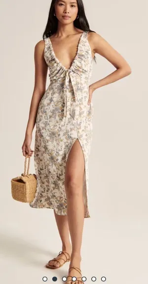 Abercrombie & Fitch floral Cinched Neck Slip Midi Dress Side Slit SIZE XXL thumbnail 1
