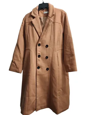 Elegant Double-Breasted Long Wool Blend Camel Coat Winter Outerwear‎ Size L thumbnail 1