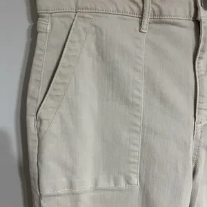 Loft Women's Cream Colored Khaki‎ Pants Size 12 Petite Straight Leg Raw Hem thumbnail 2