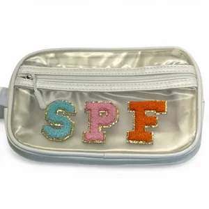 Clear SPF Makeup Bag Travel Cosmetic Pouch Chenille Patch Toiletry Organizer NWT thumbnail 8