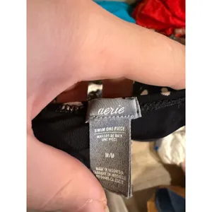 Aerie Polka Dot Henley One Piece Swimsuit Black White Scoop Neck High Cut Medium thumbnail 3