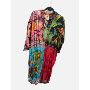 FARM Rio Scarf Mix Shirt Dress‎ Womens XS Multi Tropical Patchwork Midi Boho New thumbnail 3