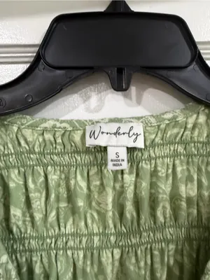 Wonderly Sage Green Smocked Peplum Blouse thumbnail 2