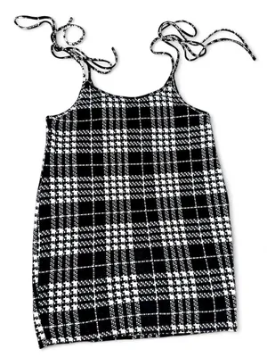SheIn Maternity Black & White Plaid Tie-Shoulder Mini Dress thumbnail 1