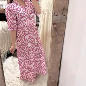 Elegant Pink Patterned Maxi Dress with tassels size  large thumbnail 8