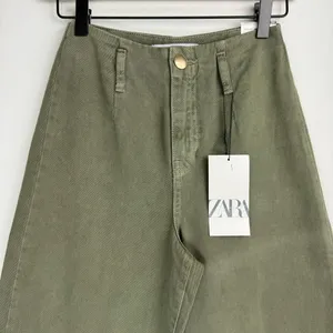 NWT ZARA Wide Leg Cropped Jean Pants Sz 0 Army Olive Green High Rise thumbnail 4
