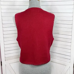 Vintage 90s Heirloom Collectibles Embroidered Beaded Sweater Vest‎ Red Medium thumbnail 4