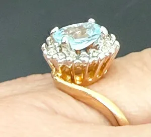 Vintage 18KGE Aquamarine Blue Topaz CZ Ring Size 7 3g. thumbnail 9