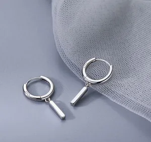 925 Silver Plated Unisex Hip Hop Dangle Drop Earrings for Men Women thumbnail 2
