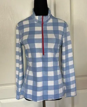 LIZZIE DRIVER BLUE GINGHAM PLAID HALF ZIP GOLF PULLOVER thumbnail 1