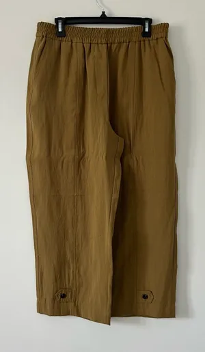 Zara Tan Brown High Rise Viscose Wide Leg Pleated Pull On Cropped Trouser L NWT thumbnail 1