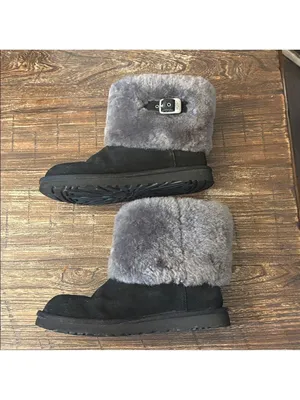 UGG Australia Classic Buckle‎ Shearling Boots Black Gray Size 7 thumbnail 3