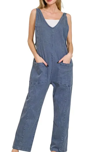 Zenana casual adjustable strap baggy jumpsuit with packet thumbnail 1
