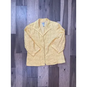 Chico’s Women’s (Size 3) XL Yellow Lightweight Cotton Jacket Gold Embroidered thumbnail 8