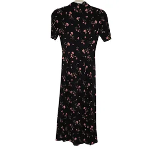 Reformation‎ Rocki Floral Print Shirtdress Women's 0 Black Rose Midi Dress thumbnail 3