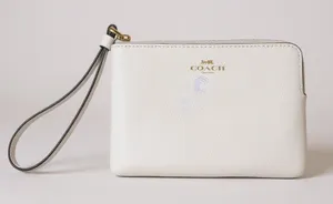 Coach New York Corner Zip Ivory Cream Leather Gold Hardware Pouch Wristlet thumbnail 1