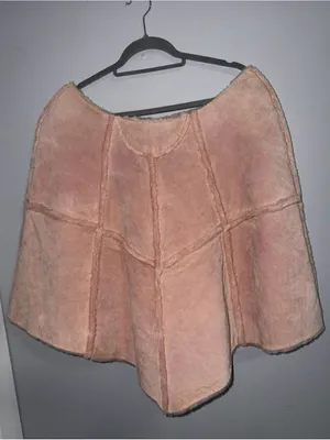 VTG Wilsons Leather Maxima Pink Suede Patchwork Poncho Cape Faux Fur Lined S/M thumbnail 6