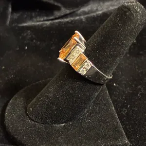 Emerald-Cut Yellow Stone Cocktail Ring with Sparkling Accents size 7 thumbnail 2