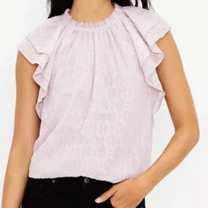 LOFT Ruffle Sleeve Top Blouse Lightweight Metallic Ice Rose Size L Feminine thumbnail 1