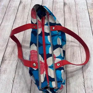 Fossil Floral Nylon Tote Bag Blue White Red‎ Retro Mod Zippered Shopper thumbnail 8
