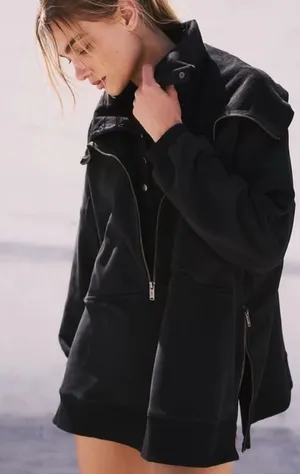 Free People Venture Half Zip Pullover Sweater Size Small‎ Oversized Black thumbnail 1